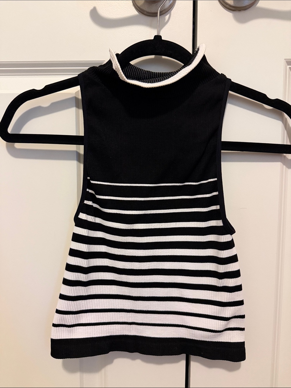 Free People Black & White Striped Mock Neck Tank